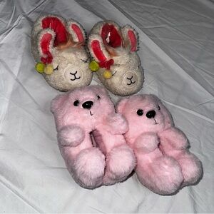 Lot/Bundle of Cute Animal Plush Slippers Set; Size9/10t